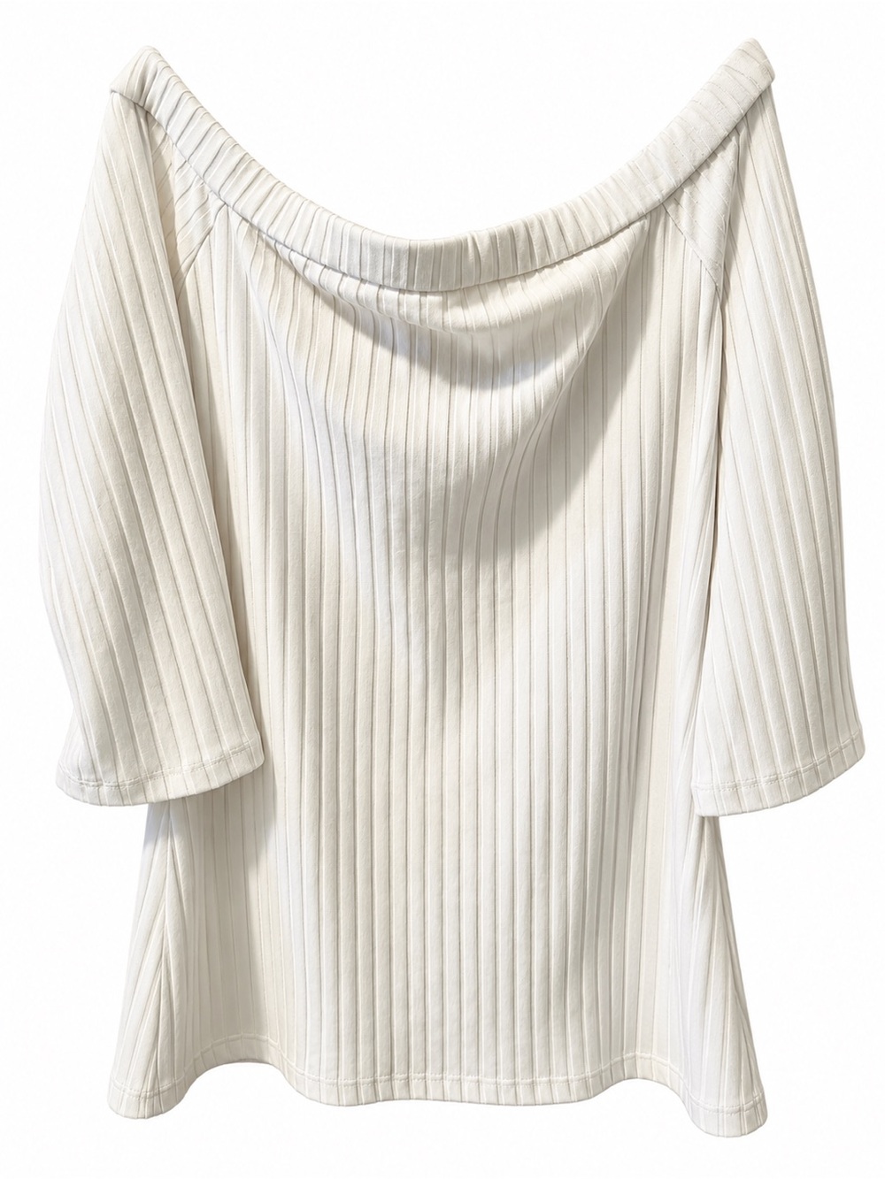 NWT Ann Taylor Off-Shoulder Ribbed Knit Soft Cream Womems Top Size M